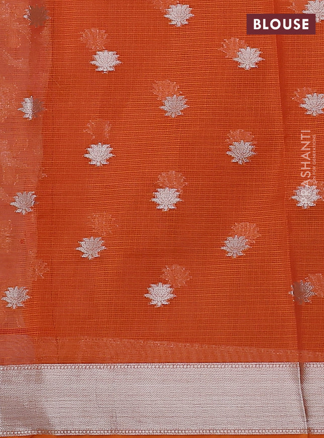 Cotton zari kota saree lavender and orange with allover thread & silver weaves and silver zari woven border