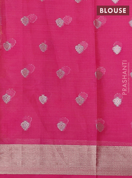 Cotton zari kota saree pista green and pink with allover thread & silver zari weaves and zari woven border
