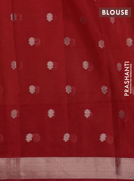 Cotton zari kota saree pista green and red with zari woven buttas and zari woven paithani style border