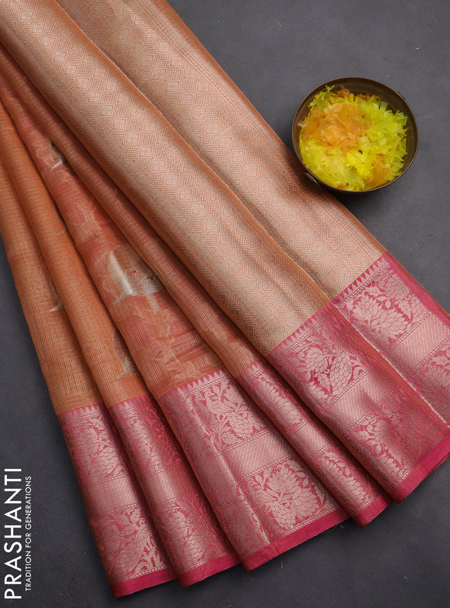 Cotton tissue zari kota saree orange and pink with zari woven buttas and zari woven border