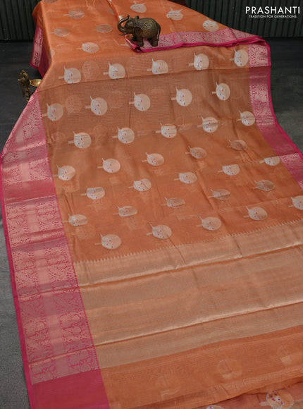 Cotton tissue zari kota saree orange and pink with zari woven buttas and zari woven border