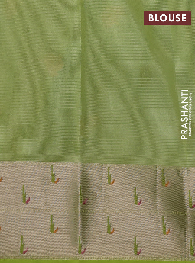 Cotton zari kota saree teal green and lime green with annam zari woven buttas and zari woven muniya butta border