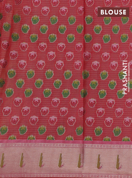 Cotton zari kota saree pista green and red with allover thread & zari weaves and muniya butta border