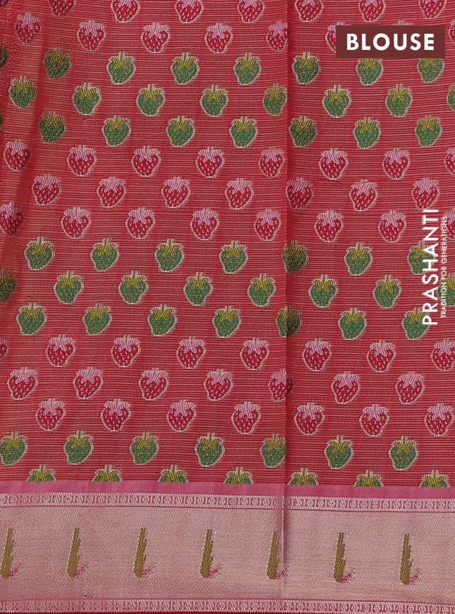 Cotton zari kota saree pista green and red with allover thread & zari weaves and muniya butta border