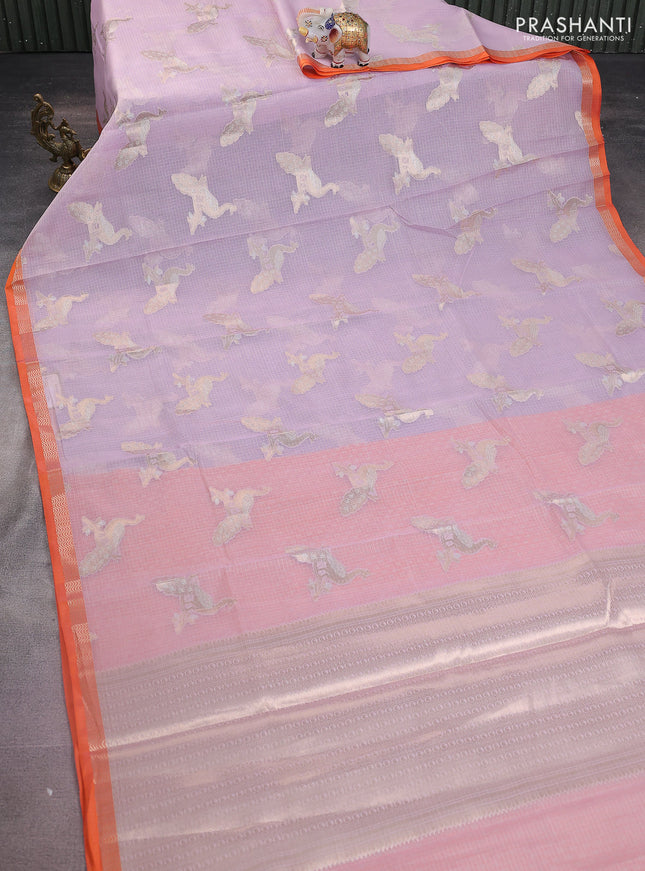 Cotton zari kota saree lavender shade and orange with zari woven buttas and zari woven border