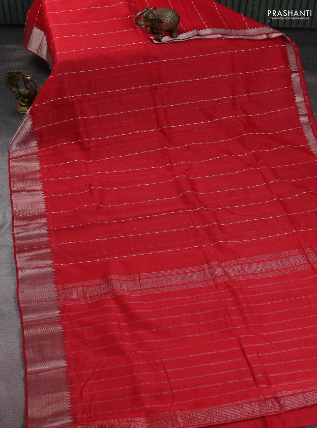Mangalgiri silk cotton saree red and teal green with allover thread weaves and zari woven border