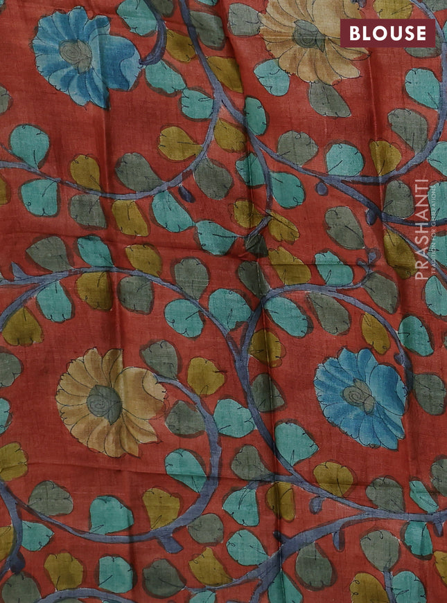 Mangalgiri silk cotton saree teal green and rust shade with plain body and zari woven border