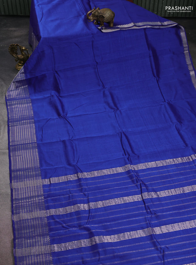Mangalgiri silk cotton saree blue and pink shade with plain body and silver zari woven border