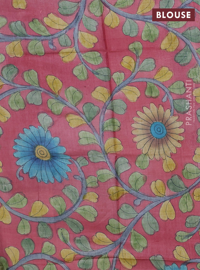 Mangalgiri silk cotton saree blue and pink shade with plain body and silver zari woven border