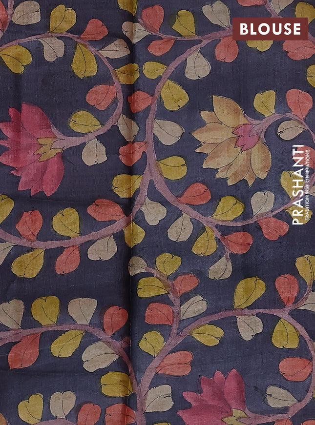 Mangalgiri silk cotton saree pink and elephant grey with plain body and silver zari woven border