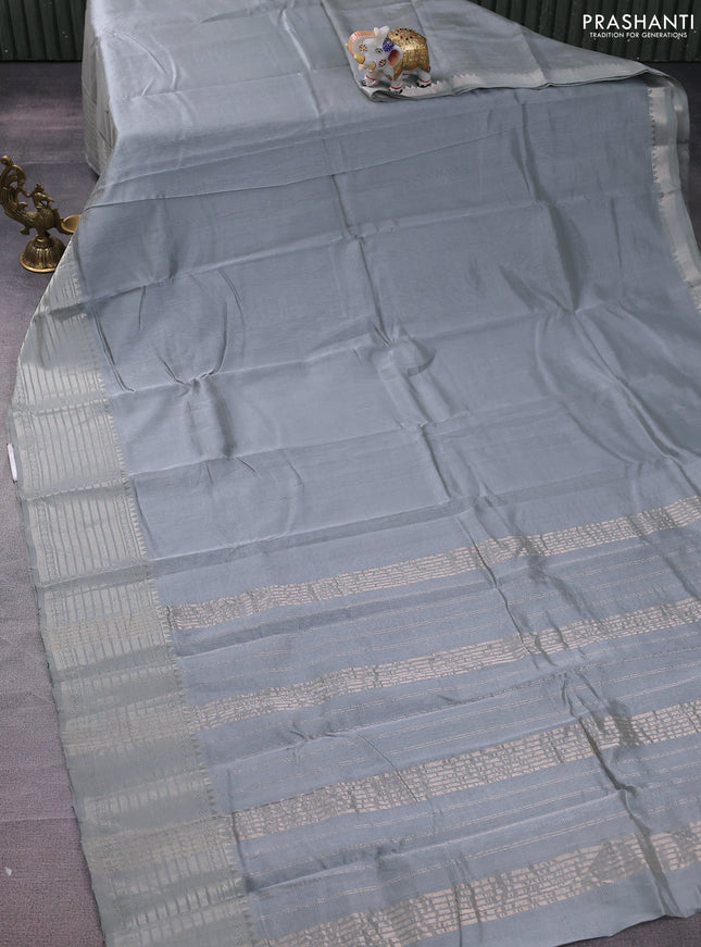 Mangalgiri silk cotton saree grey shade and elephant grey with plain body and silver zari woven border