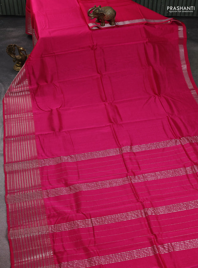 Mangalgiri silk cotton saree pink and mustard yellow with plain body and silver zari woven border