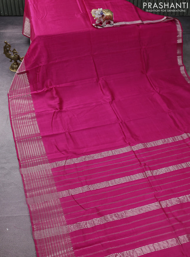 Mangalgiri silk cotton saree pink and blue with plain body and silver zari woven border