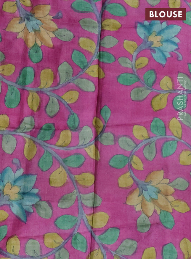 Mangalgiri silk cotton saree green and pink with plain body and silver zari woven border