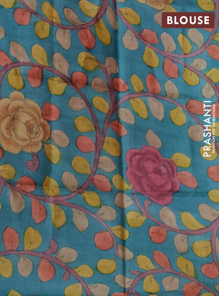 Mangalgiri silk cotton saree red and teal blue with plain body and silver zari woven border