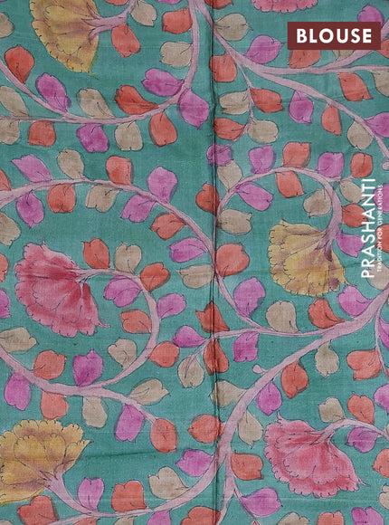 Mangalgiri silk cotton saree violet and green with plain body and silver zari woven border