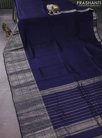 Mangalgiri silk cotton saree navy blue and rust shade with plain body and long annam silver zari woven border