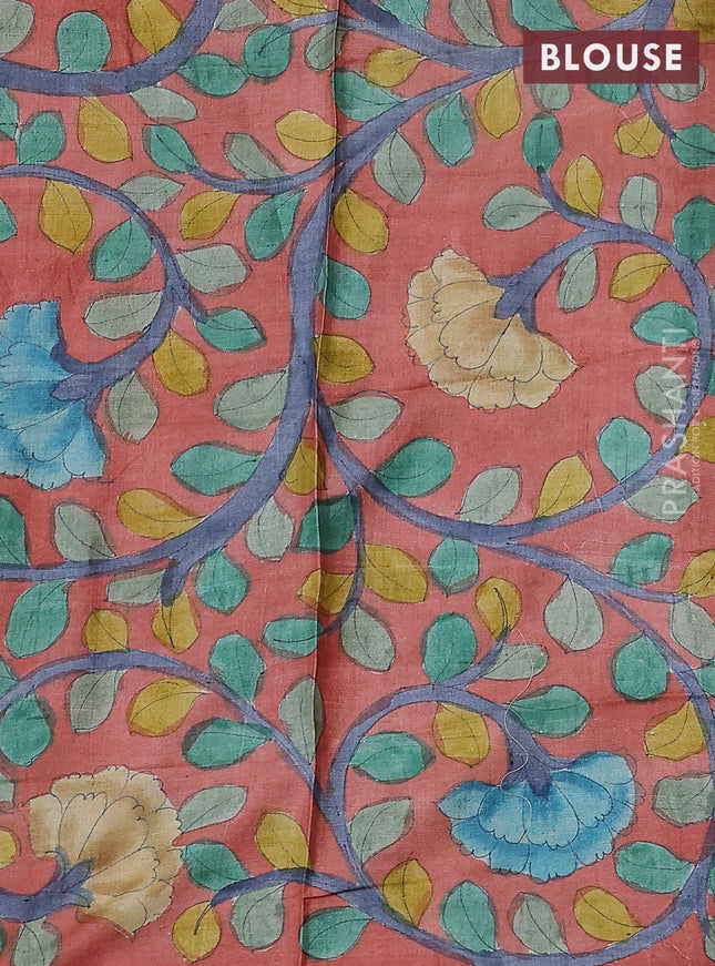 Mangalgiri silk cotton saree navy blue and rust shade with plain body and long annam silver zari woven border