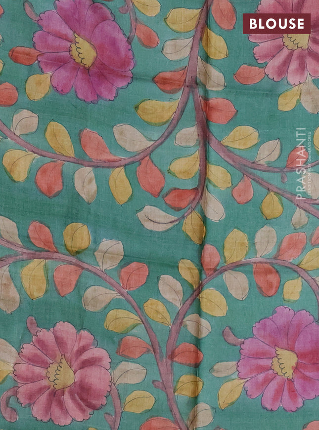 Mangalgiri silk cotton saree light pink and teal green with plain body and long annam silver zari woven border