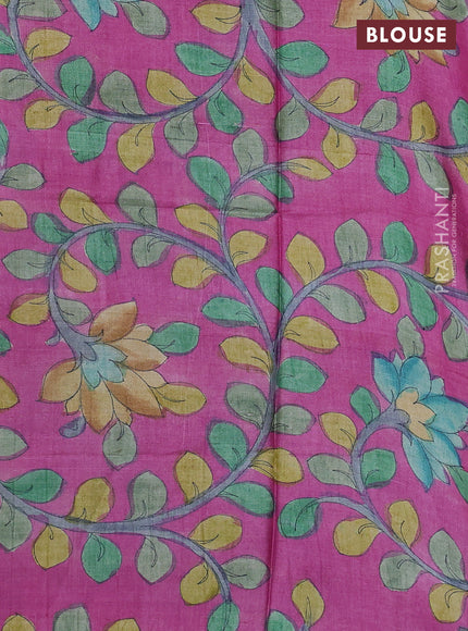 Mangalgiri silk cotton saree mehendi green and magenta pink with plain body and silver zari woven border