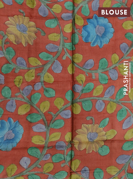 Mangalgiri silk cotton saree light green and rustic orange with allover silver zari stripe pattern and long rettapet silver zari wove checked border