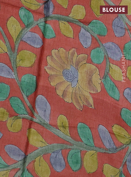 Mangalgiri silk cotton saree peacock blue and rust shade with plain body and long silver zari woven border