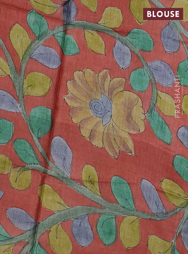 Mangalgiri silk cotton saree peacock blue and rust shade with plain body and long silver zari woven border