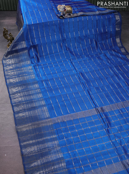 Mangalgiri silk cotton saree cs blue and dark peach with allover silver weaves and long silver zari woven border