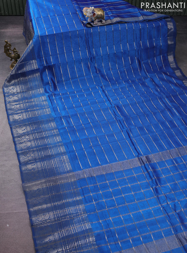 Mangalgiri silk cotton saree cs blue and dark peach with allover silver weaves and long silver zari woven border