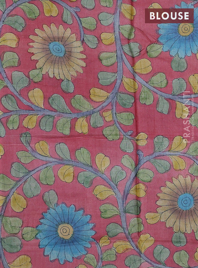 Mangalgiri silk cotton saree cs blue and dark peach with allover silver weaves and long silver zari woven border