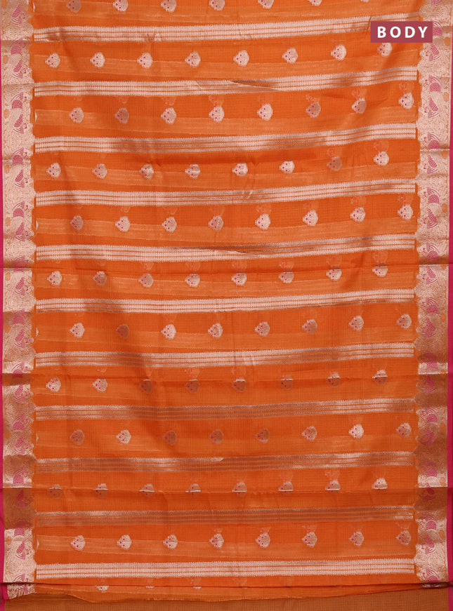 Cotton zari kota saree orange and pink with allover zari weaves & buttas and zari woven border