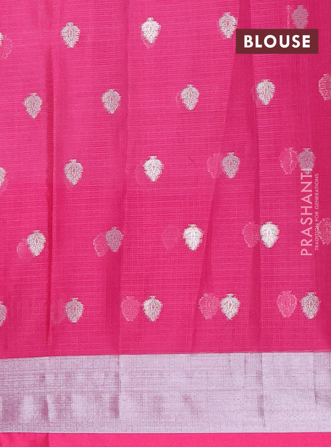 Cotton zari kota saree lavender shade and pink with silver zari woven buttas and peacock design woven border