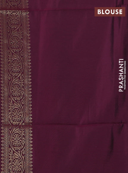 Kanchipuram silk saree peacock blue and wine shade with zari woven buttas and zari woven butta border