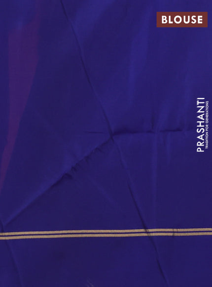 Kanchipuram silk saree dual shade of maroon and blue with allover zari weaves and zari woven simple border