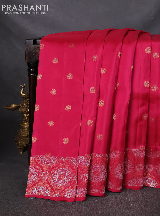 Kanchipuram silk saree pink with zari woven buttas and rich thread & zari woven border