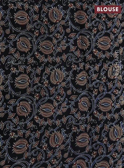 Satin crepe silk saree mustard yellow and black with mirror work and ajrakh printed blouse