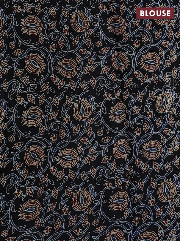 Satin crepe silk saree mustard yellow and black with mirror work and ajrakh printed blouse