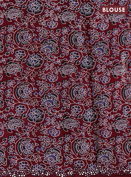 Satin crepe silk saree black and maroon with mirror work and ajrakh printed blouse