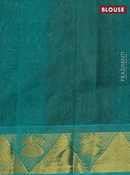 Silk cotton saree dark mustard and green with allover self emboss jacquard and zari woven border