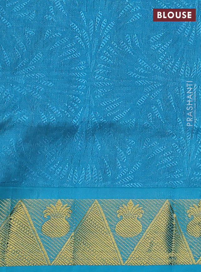 Silk cotton saree dual shade of grey and teal blue with allover self emboss jacquard and zari woven border