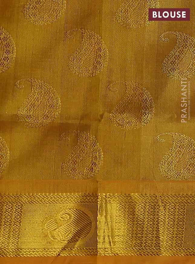 Silk cotton saree maroon and mustard yellow with allover self emboss jacquard and zari woven border