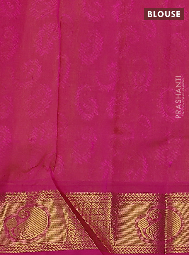 Silk cotton saree yellow and pink with allover self emboss jacquard and zari woven border