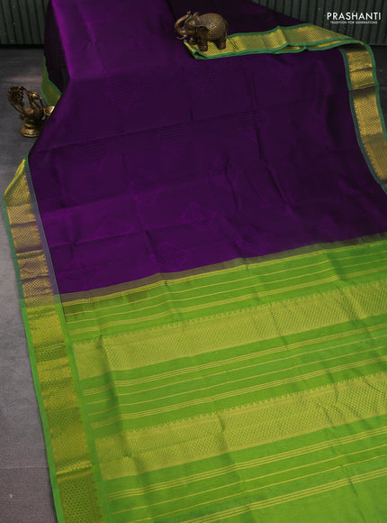 Silk cotton saree violet and light green with allover self emboss jacquard and zari woven border