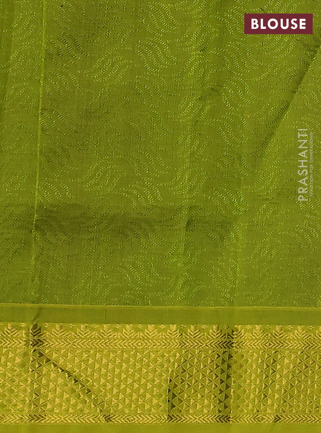 Silk cotton saree violet and lime green with allover self emboss jacquard and zari woven border