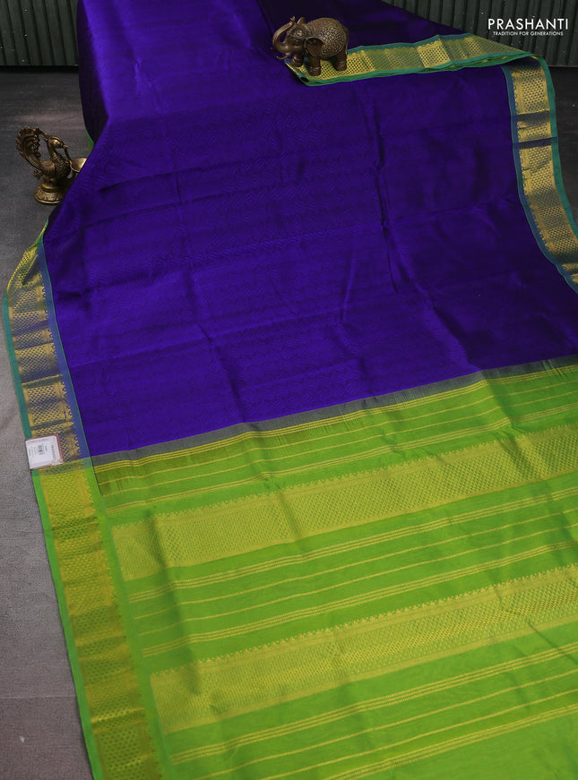Silk cotton saree blue and light green with allover self emboss jacquard and zari woven border