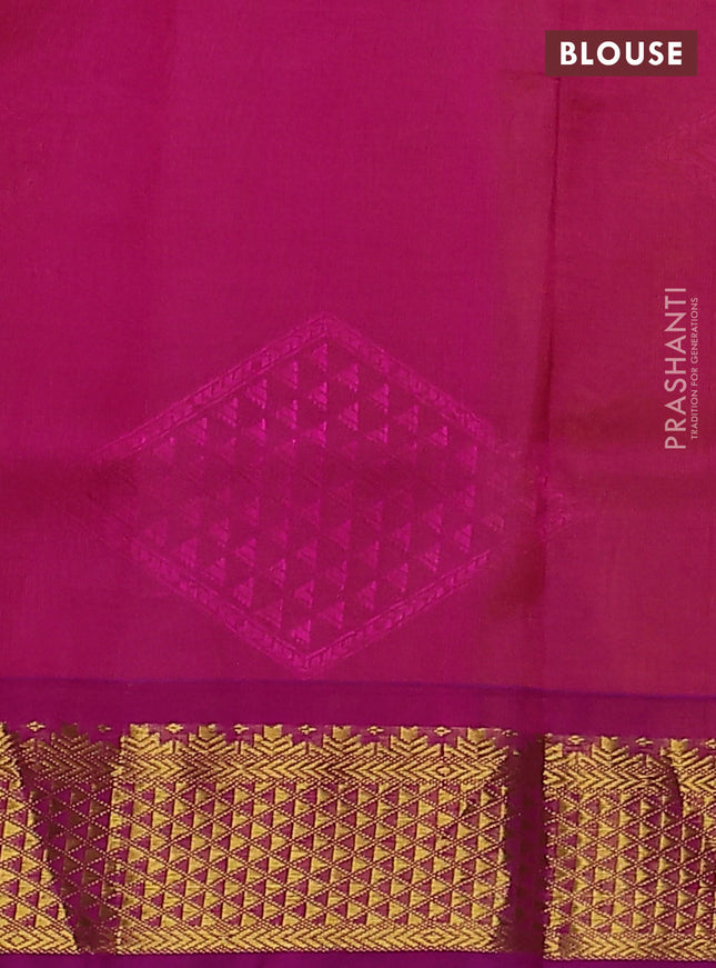 Silk cotton saree orange and pink with allover self emboss jacquard and zari woven border
