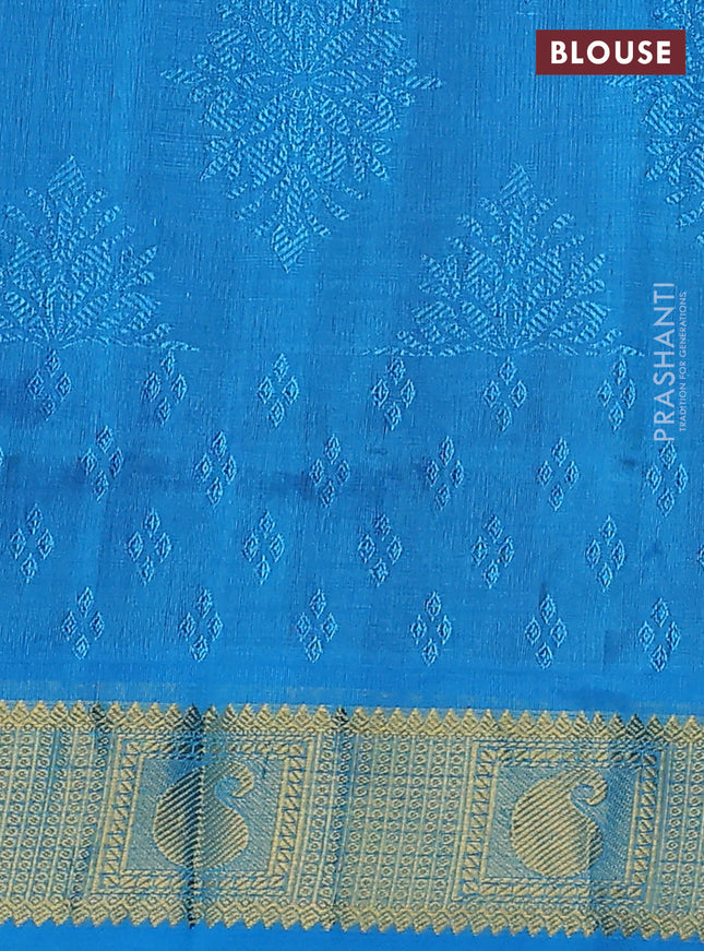 Silk cotton saree blue and cs blue with allover self emboss jacquard and zari woven border