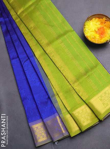 Silk cotton saree blue and light green with allover self emboss jacquard and zari woven border