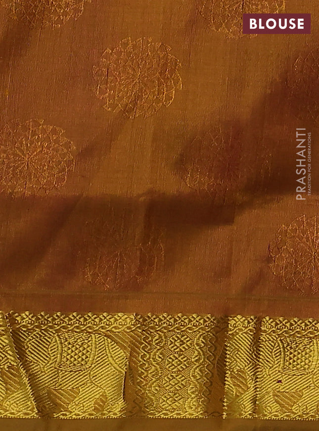 Silk cotton saree magenta pink and msutard yellow with allover self emboss jacquard and zari woven border