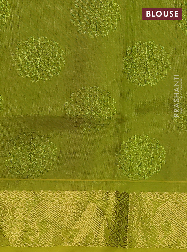 Silk cotton saree violet and fluorescent green with allover self emboss jacquard and zari woven border